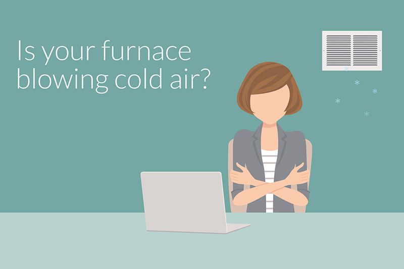 Why Is My Furnace Blowing Cold Air? Image shows illustration of woman sitting at table.